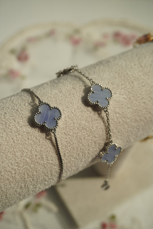 [Clover-Series] Blue-Lace Agate Push-Pull Bracelet